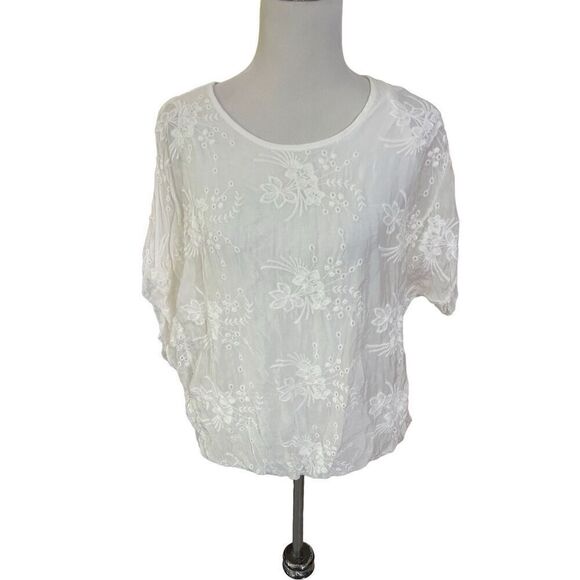 Tendenze white silk blend embroidered top with elastic hem Italy size M - Picture 1 of 9